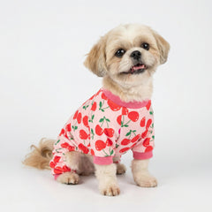 Fitwarm cherry dog pajamas showing the footed onesie design.