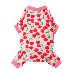 Fitwarm cherry dog pajamas shown from the front with the printed full-coverage design.