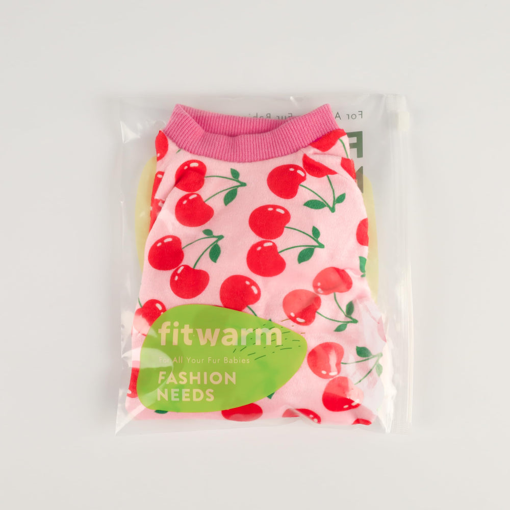 Fitwarm cherry dog pajamas shown from a side angle.