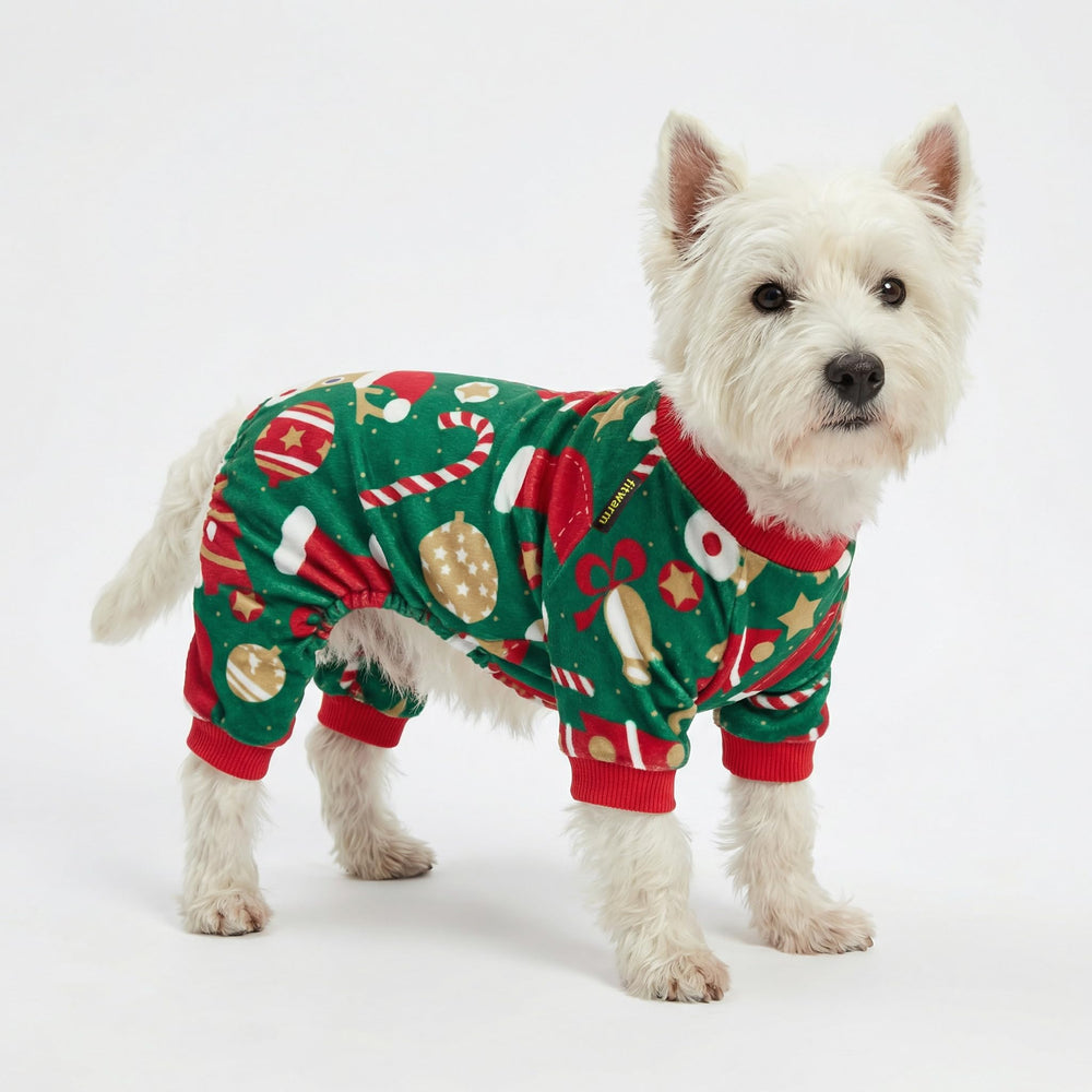 Close-up of the lightweight velvet fabric used in Fitwarm Christmas Dog Pajamas.