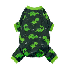 Fitwarm Dinosaur Dog Pajamas shown from the front in green.