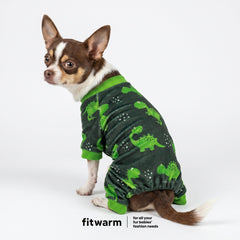 Fitwarm Dinosaur Dog Pajamas with a close view of the playful print.