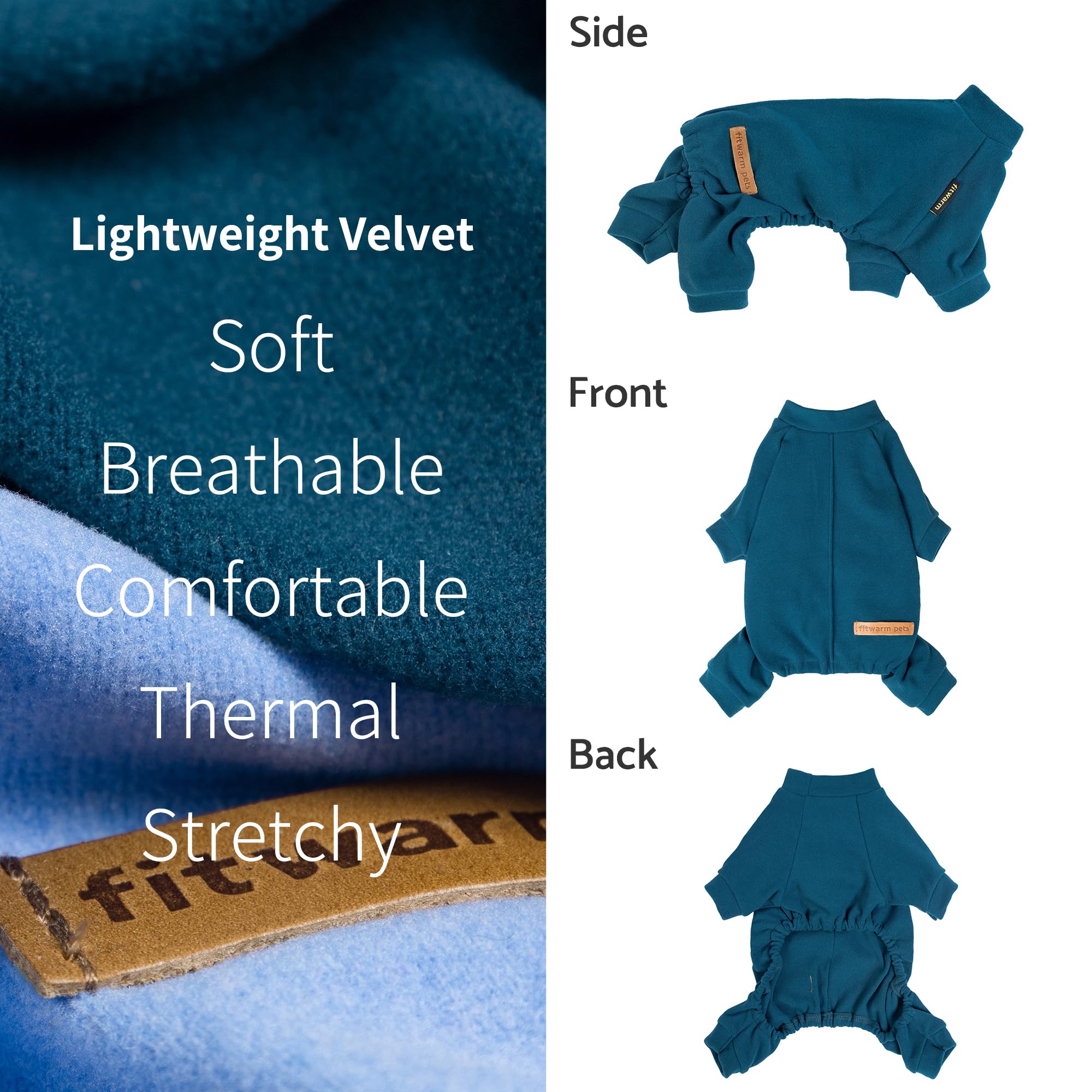 Fitwarm dog pajamas showing the covered legs and feet.