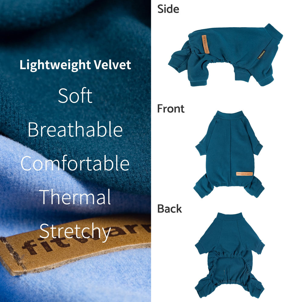Fitwarm dog pajamas showing the covered legs and feet.