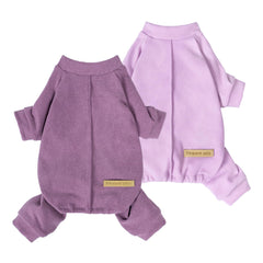 Fitwarm dog pajamas shown from the front in violet purple.
