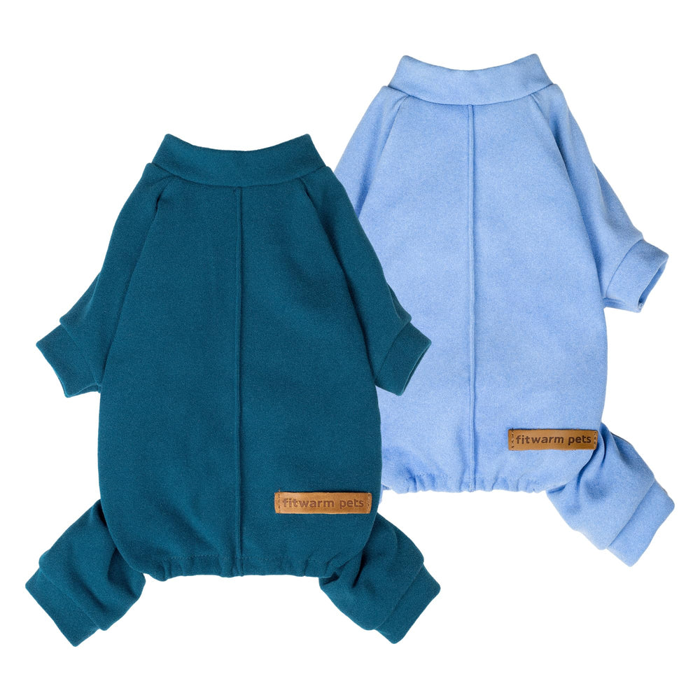 Fitwarm dog pajamas shown from the front with their full-body footed design.