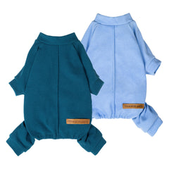 Fitwarm dog pajamas shown from the front with their full-body footed design.