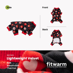 Fitwarm dog pajamas detail highlighting the bright red ribbed trim.