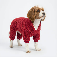 Fitwarm dog pajamas with ribbed cuffs shown in close detail.