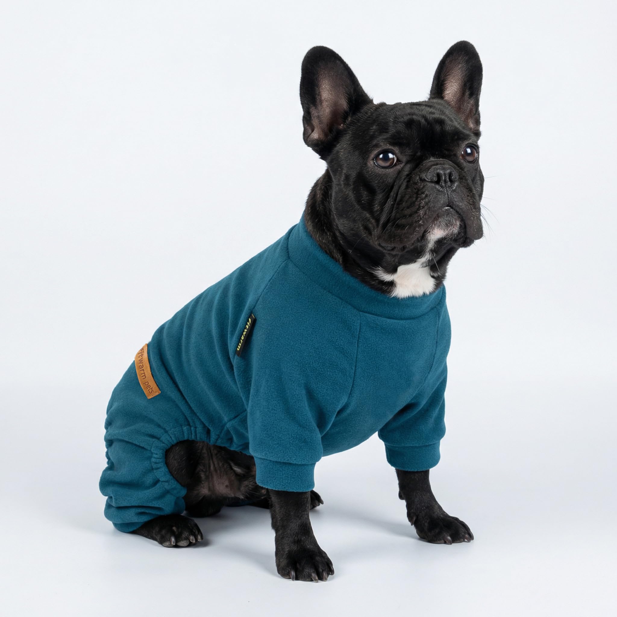 Fitwarm dog pajamas close-up showing the round neckline.