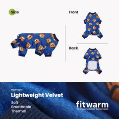 Fitwarm dog pajamas showing the sleeves and covered feet.