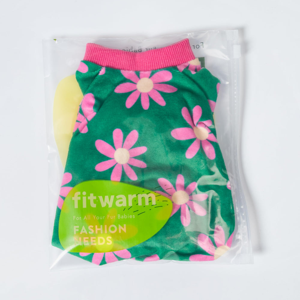 Fitwarm dog pajamas close-up showing the stretchy body fabric.