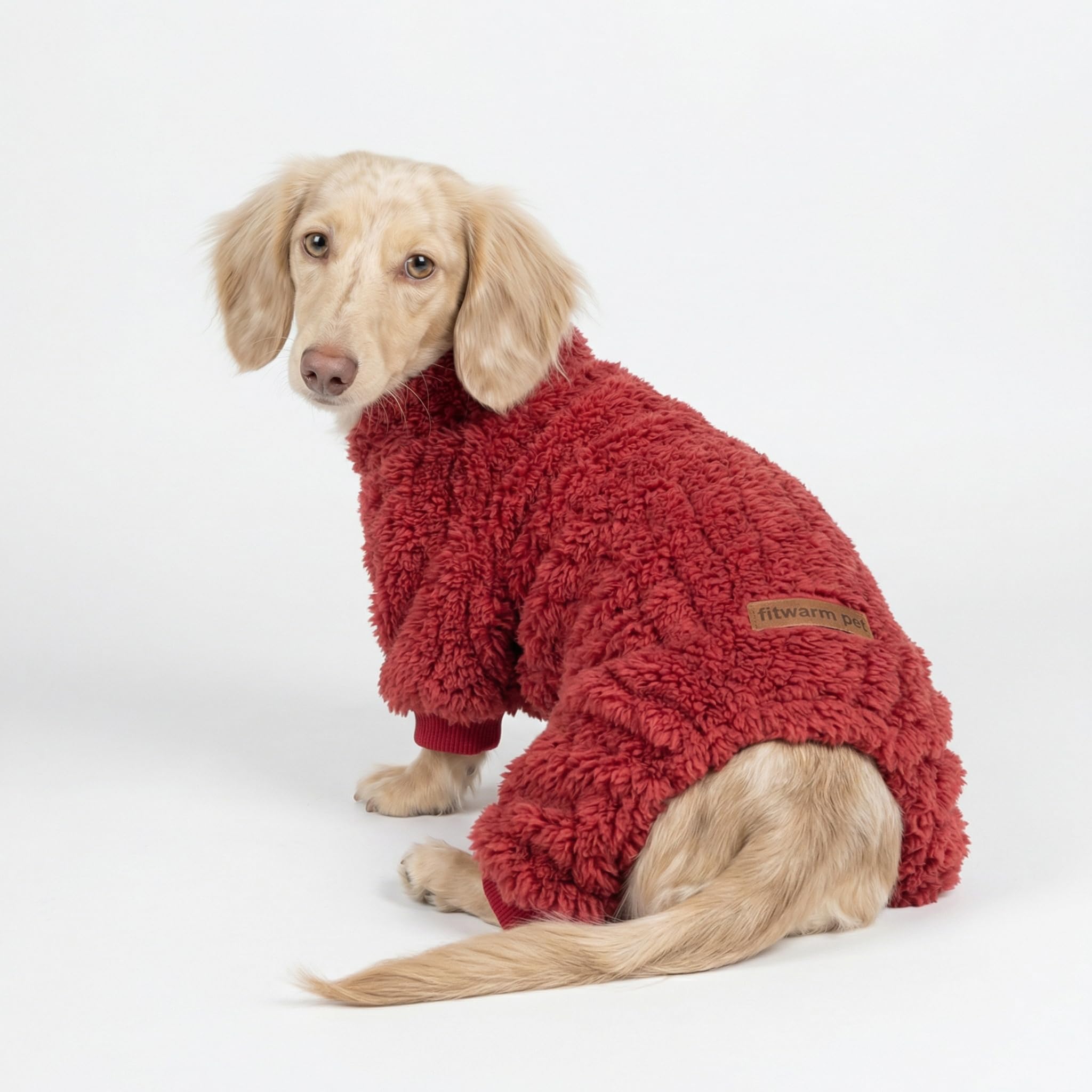 Fitwarm dog pajamas with a close view of the turtleneck and collar.