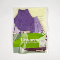 Fitwarm dog sweater shown on a small dog in a flexible fit.