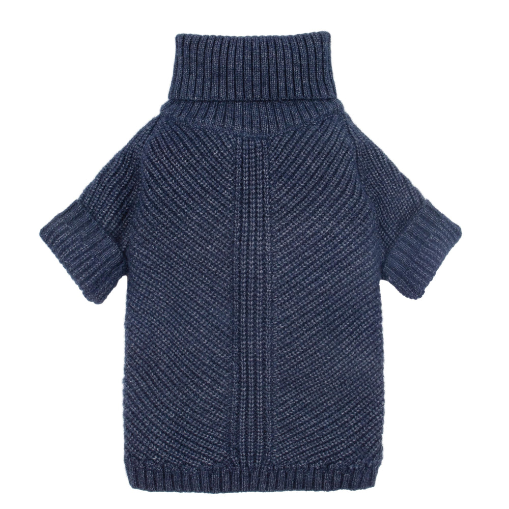 Fitwarm dog sweater shown from the front in heather navy.