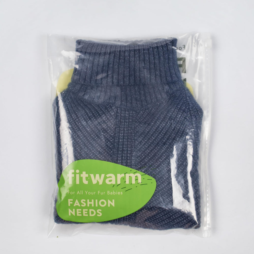 Fitwarm dog sweater shown in its heather navy color.