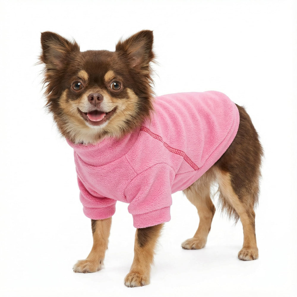 Fitwarm fleece dog sweater shown from the front in pink.
