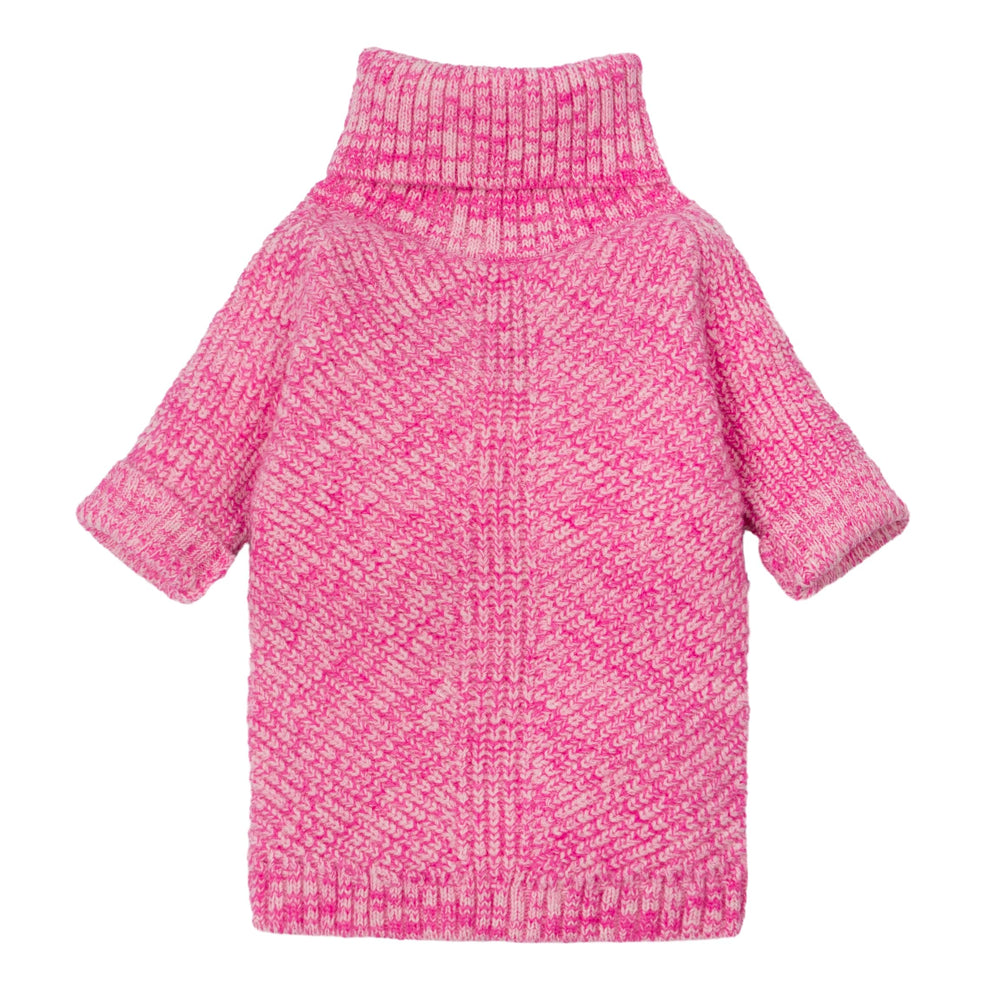 Fitwarm knitted dog sweater shown from the front in heather pink.