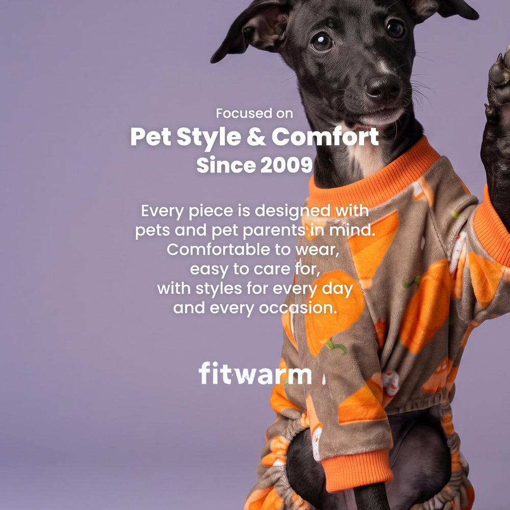 Fitwarm Pumpkin Dog Pajamas shown from the back.
