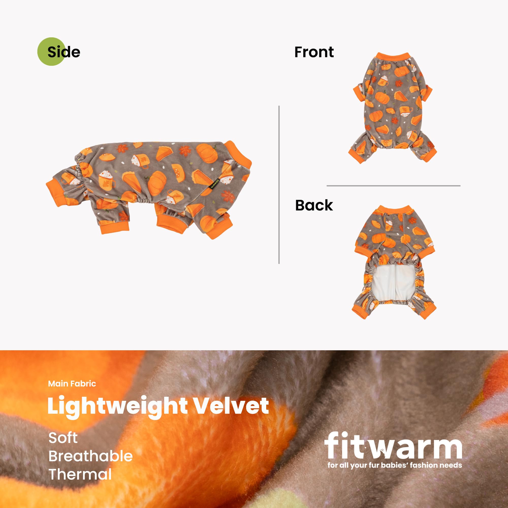 Fitwarm pumpkin dog pajamas show the pullover style for small dogs.