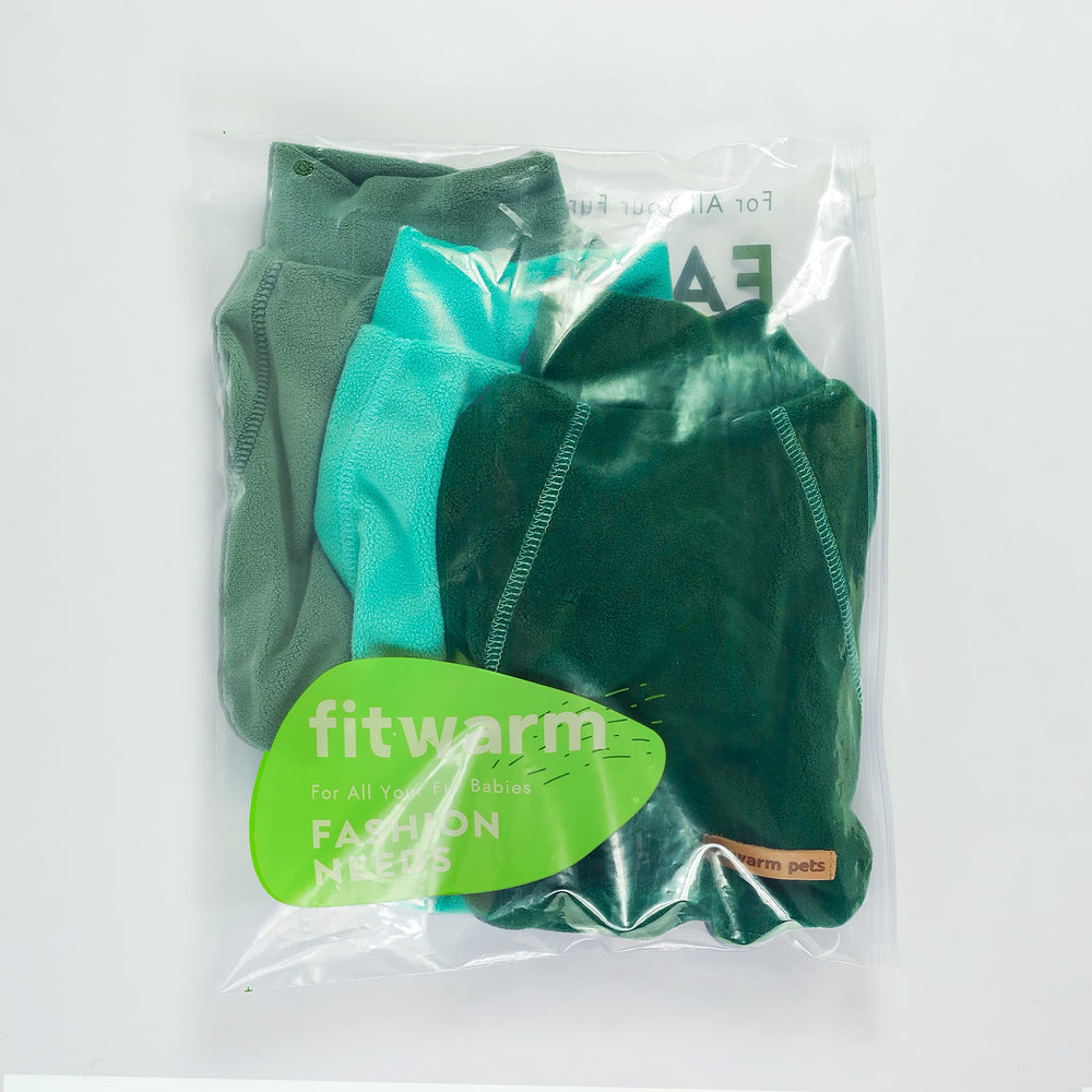 Fitwarm fleece dog sweater color options shown together.