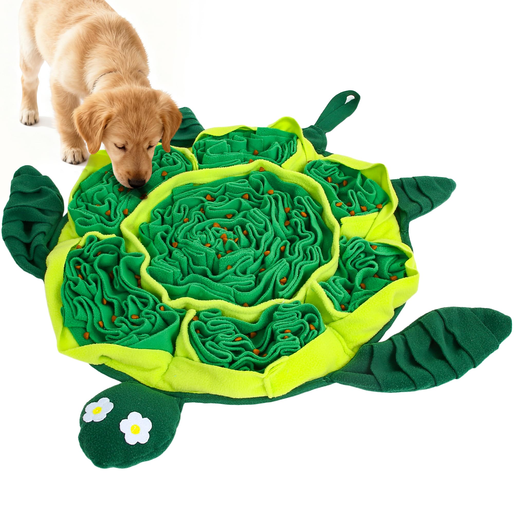 FLERDMAU Snuffle Mat for Dogs shown from the front with its turtle-shaped puzzle design.