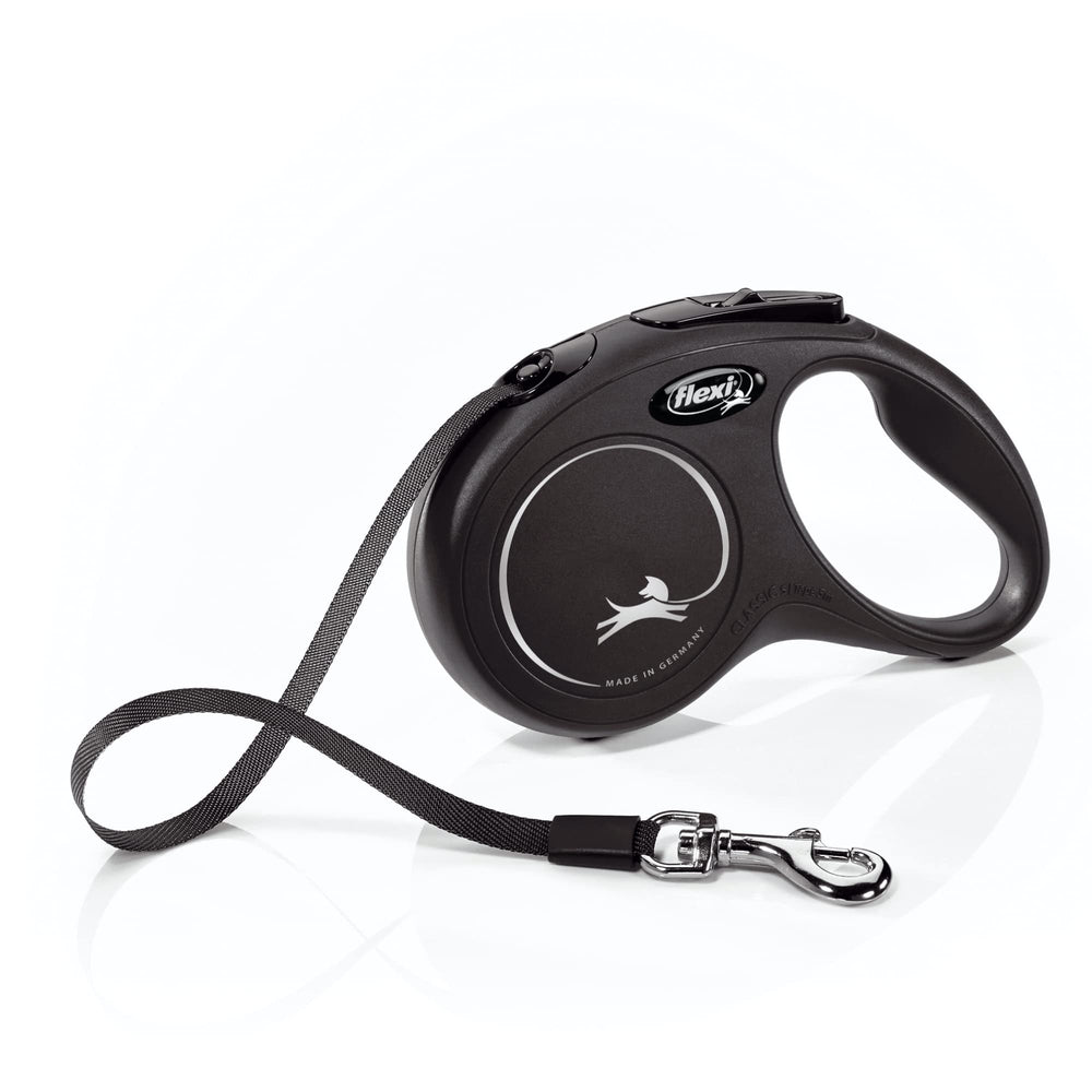 FLEXI Classic Tape retractable dog leash shown from the front in black.