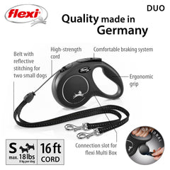 FLEXI Classic Double Cord retractable dog leash with both cord outlets visible.