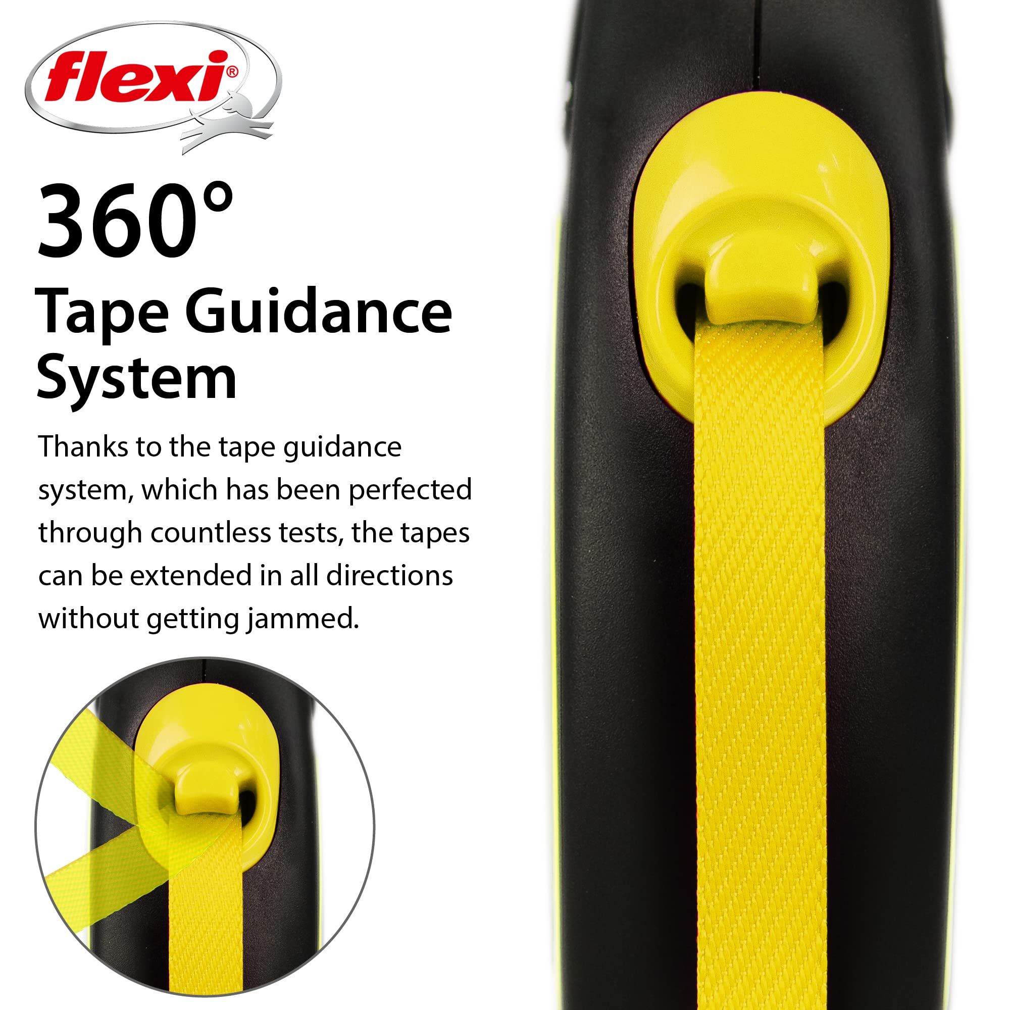 FLEXI Neon Tape Retractable Dog Leash shown from an alternate side angle.