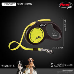 FLEXI Neon Tape Retractable Dog Leash close-up showing its neon yellow tape.