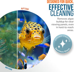 FL!PPER Max replacement scraper blade shown cleaning an acrylic aquarium.