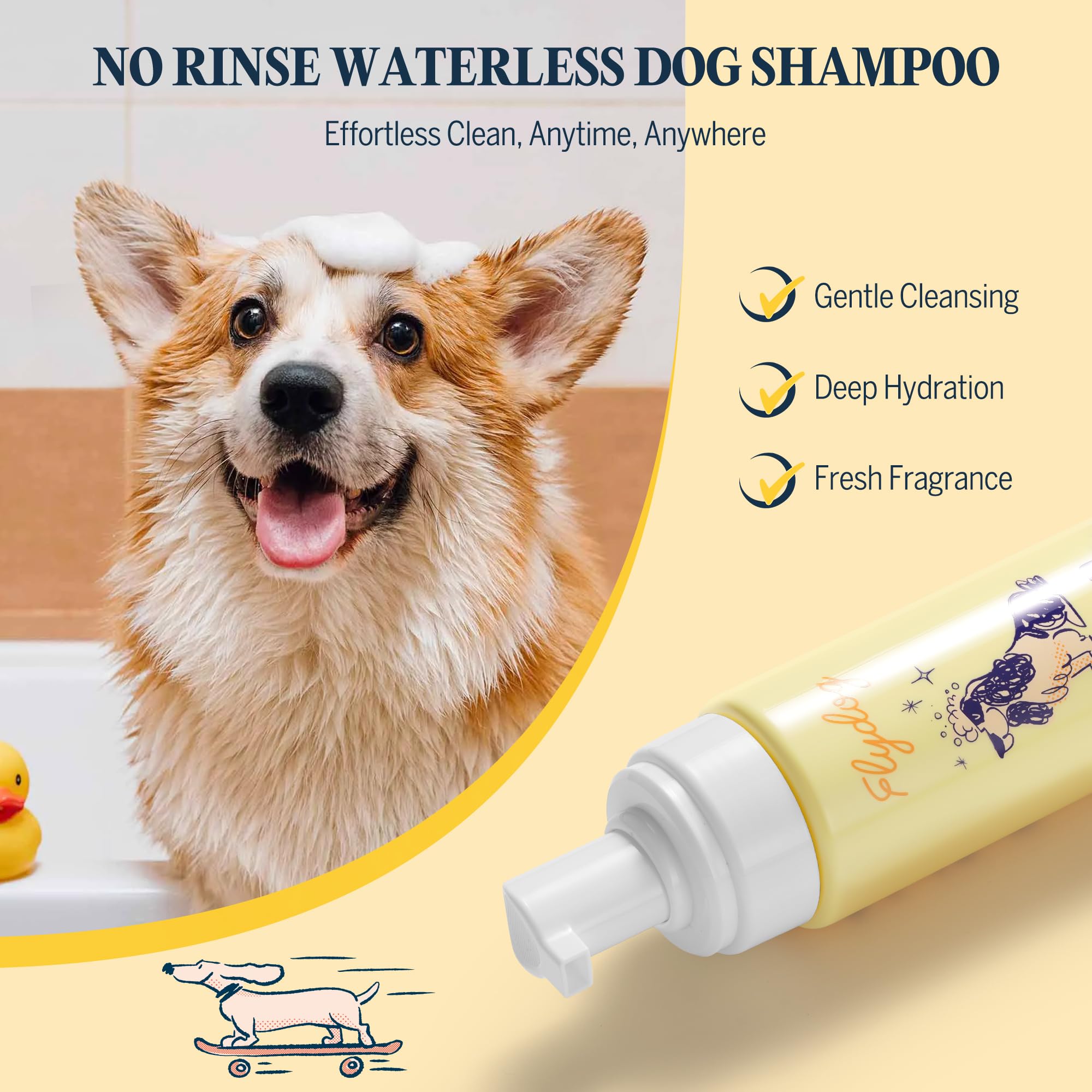Flydog dry dog shampoo foam shown in a close-up texture view.