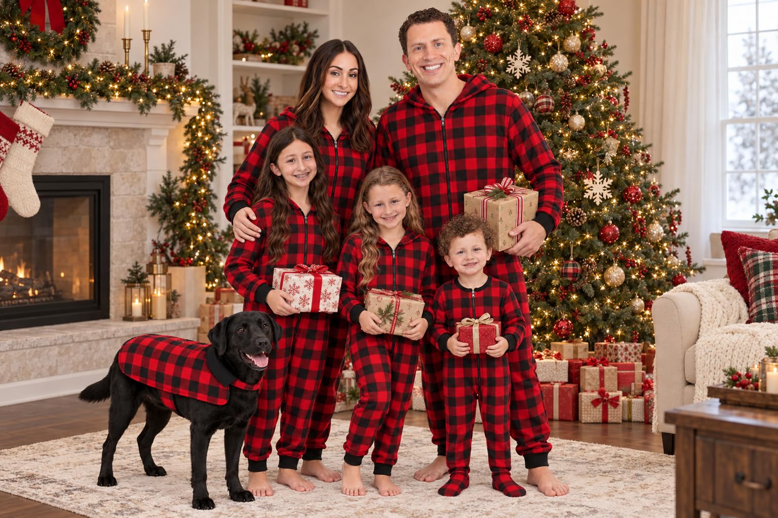 #followme Buffalo Plaid Dog Jacket shown for cozy lounging.
