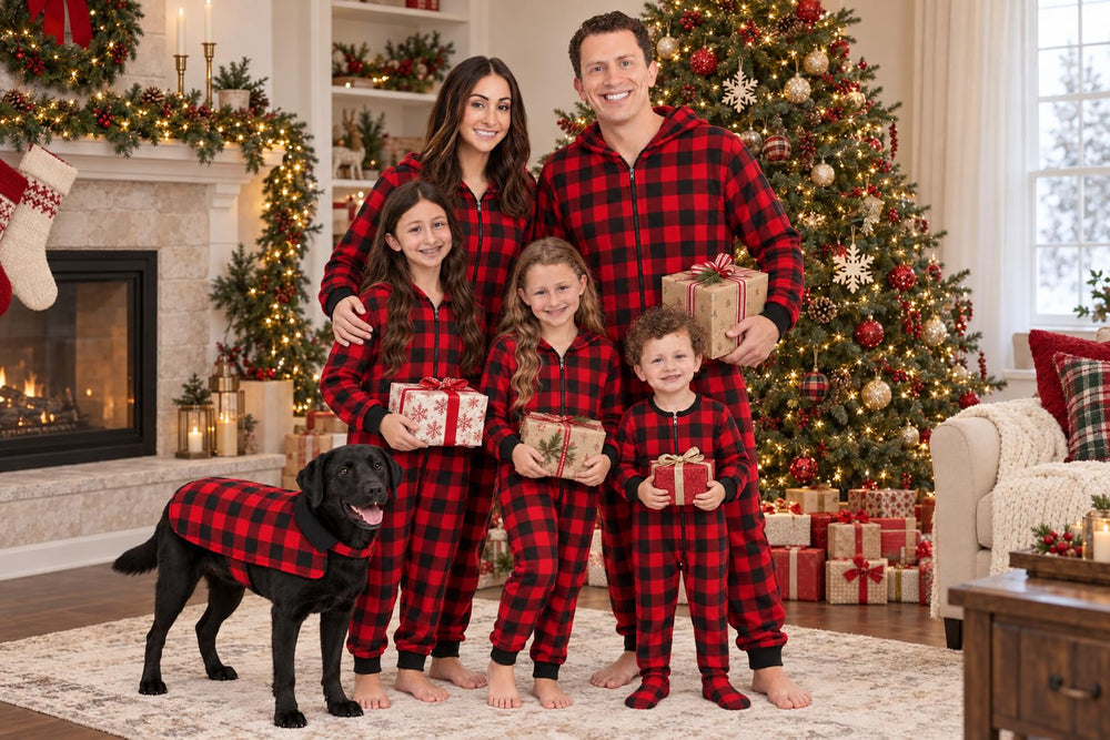#followme Buffalo Plaid Dog Jacket shown from the back.