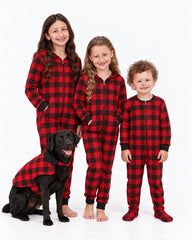 #followme Buffalo Plaid Dog Jacket shown with its product label.