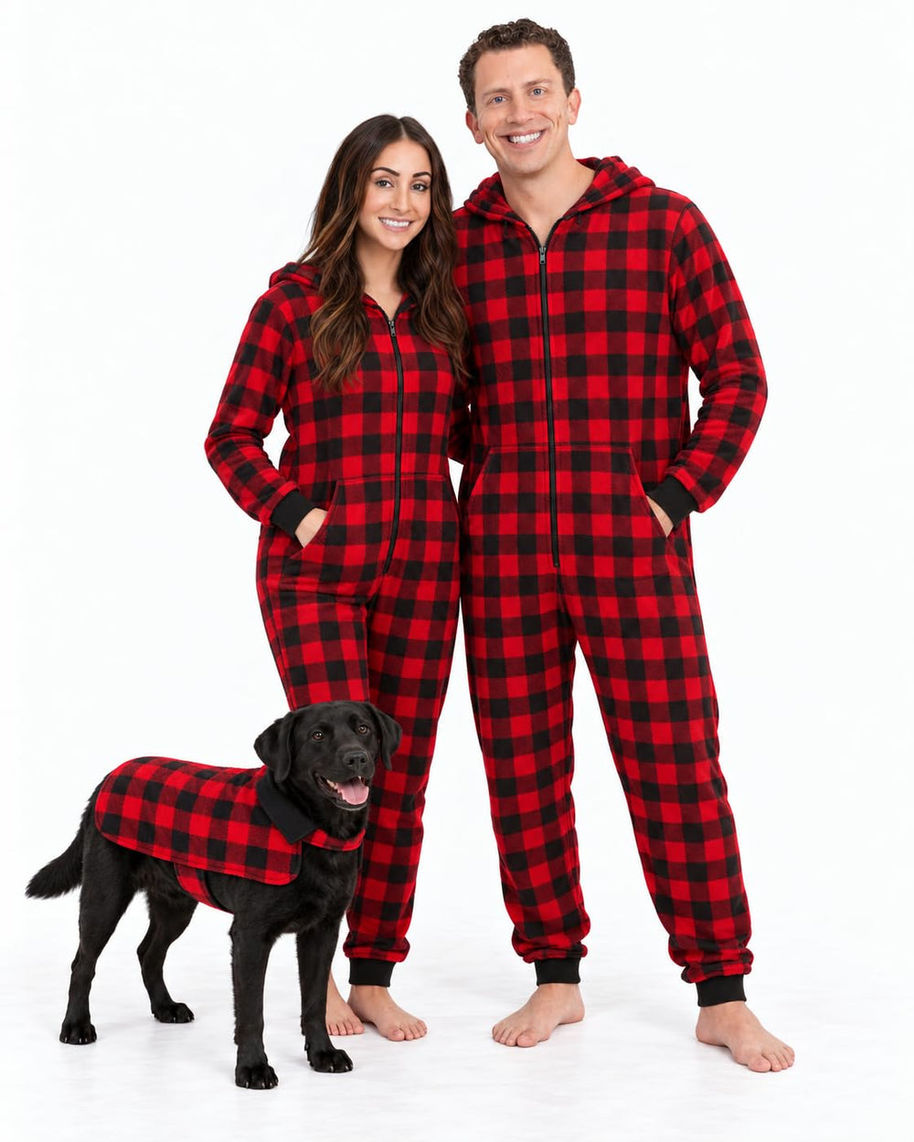 #followme Buffalo Plaid Dog Jacket shown from a side angle.