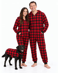 #followme Buffalo Plaid Dog Jacket shown from a side angle.