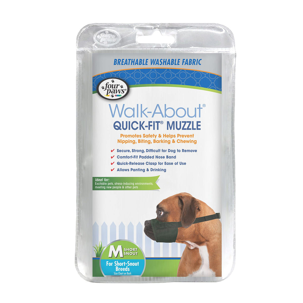 Four Paws dog muzzle shown from the front in black.