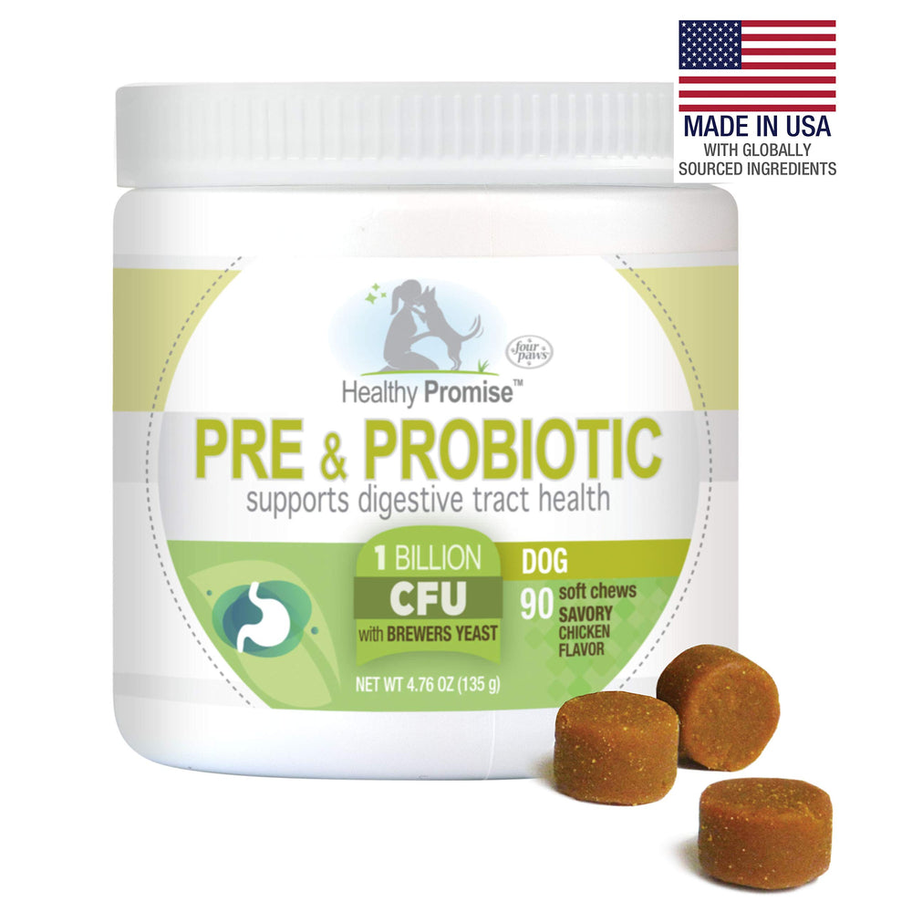 Four Paws Healthy Promise Pre & Probiotics 90-count presentation.
