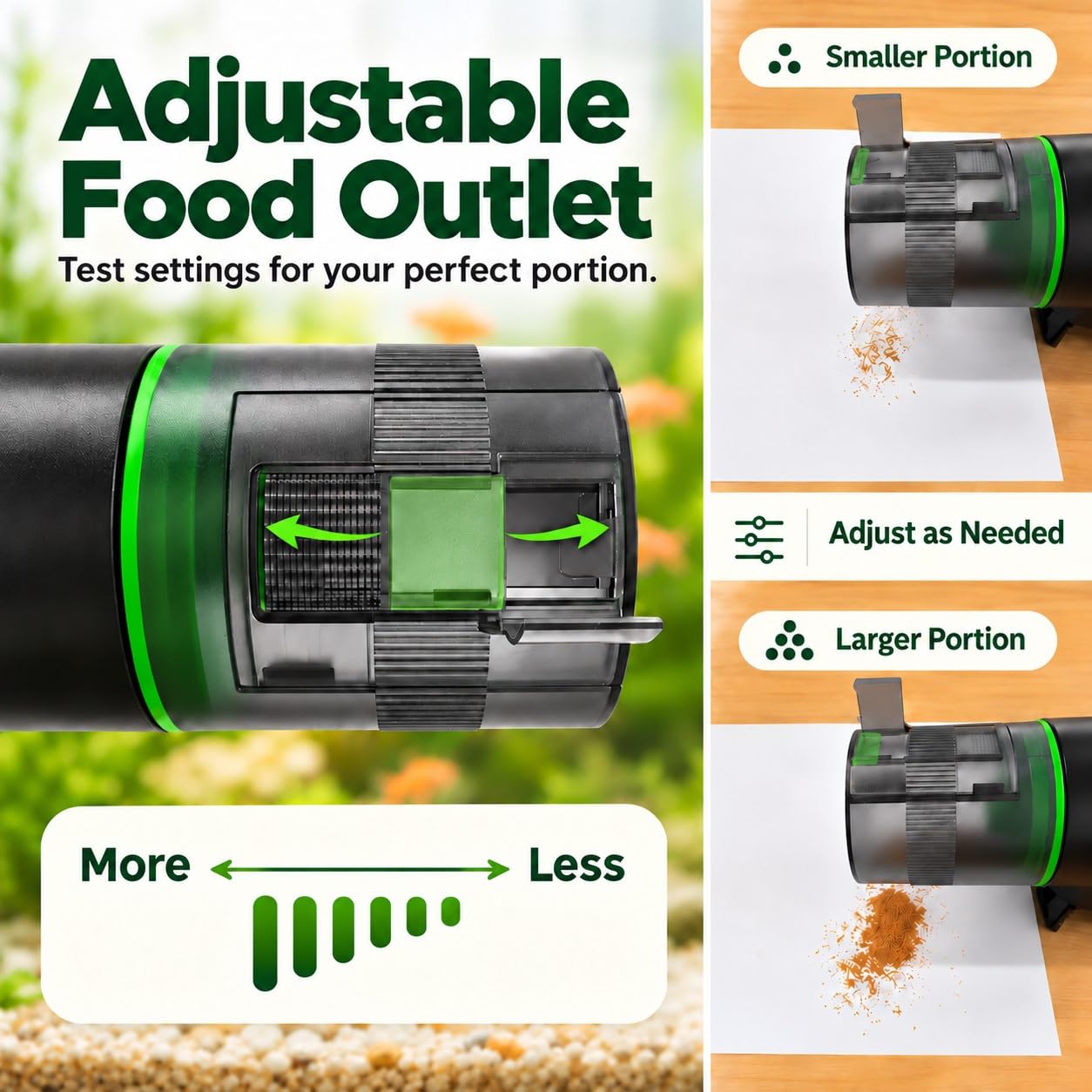 FREESEA automatic fish feeder shown with pellet food.