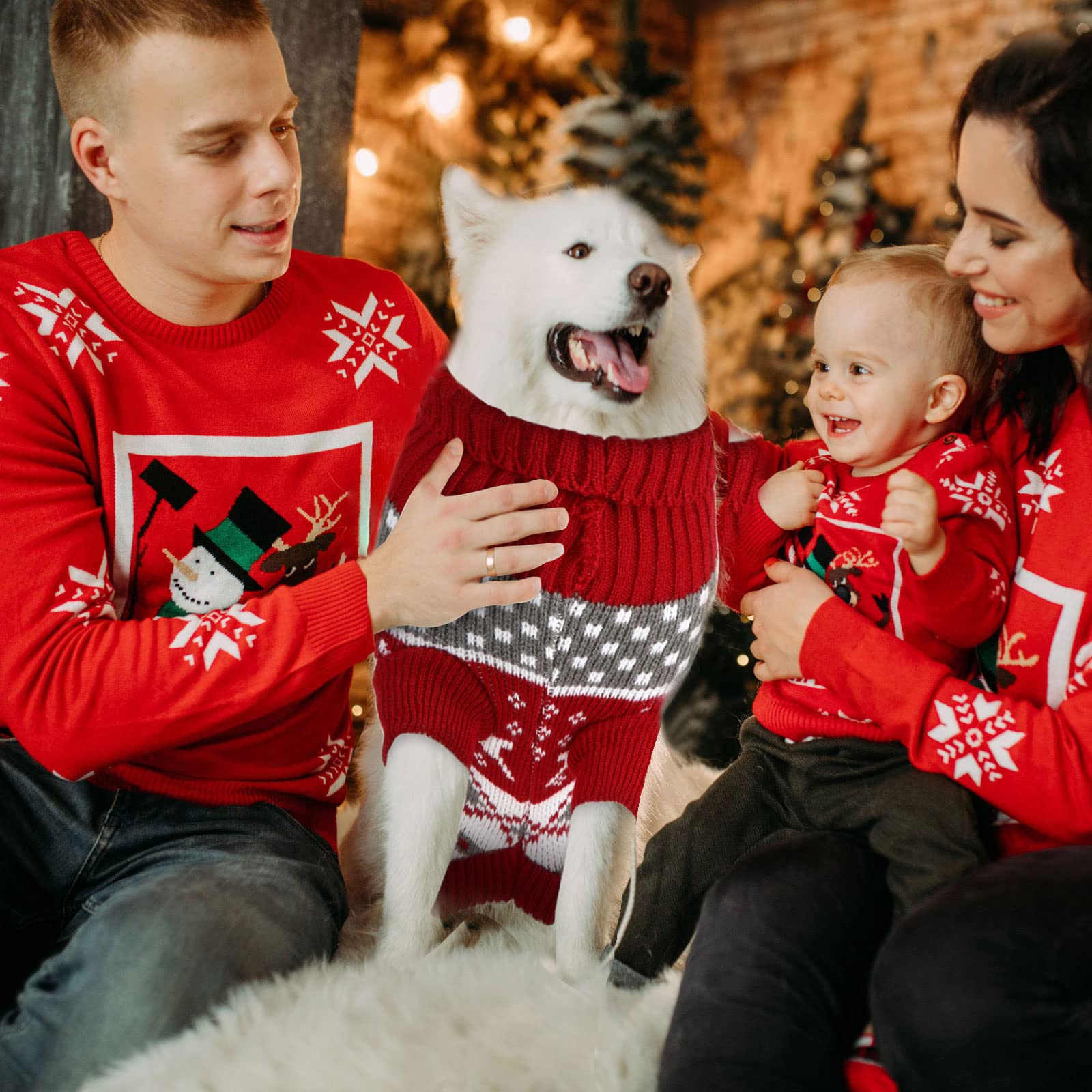 Frienda Christmas dog sweater knit fabric shown close up.