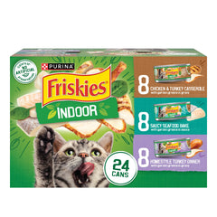 Friskies Indoor Wet Cat Food package shown from the front.