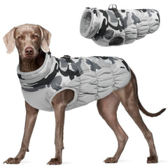 FUAMEY dog coat shown from the front, highlighting its cold-weather jacket design.