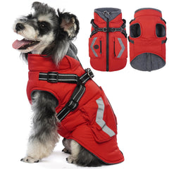FUAMEY dog coat shown from the front in red.