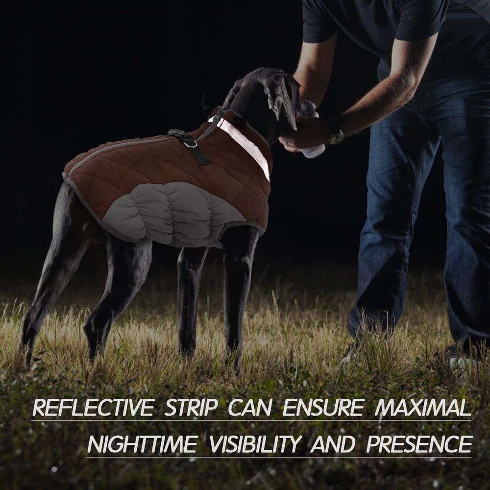 FUAMEY dog coat detail showing reflective strips for low-light visibility.