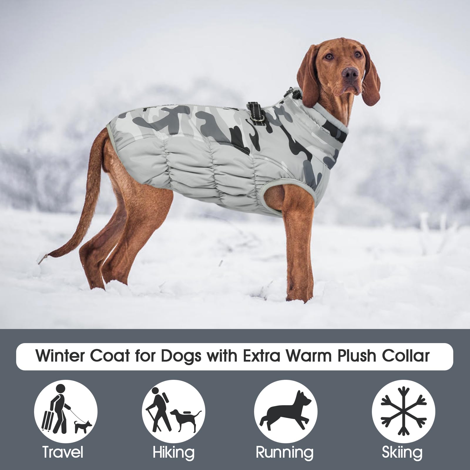 FUAMEY dog coat close-up showing reflective strips for low-light visibility.