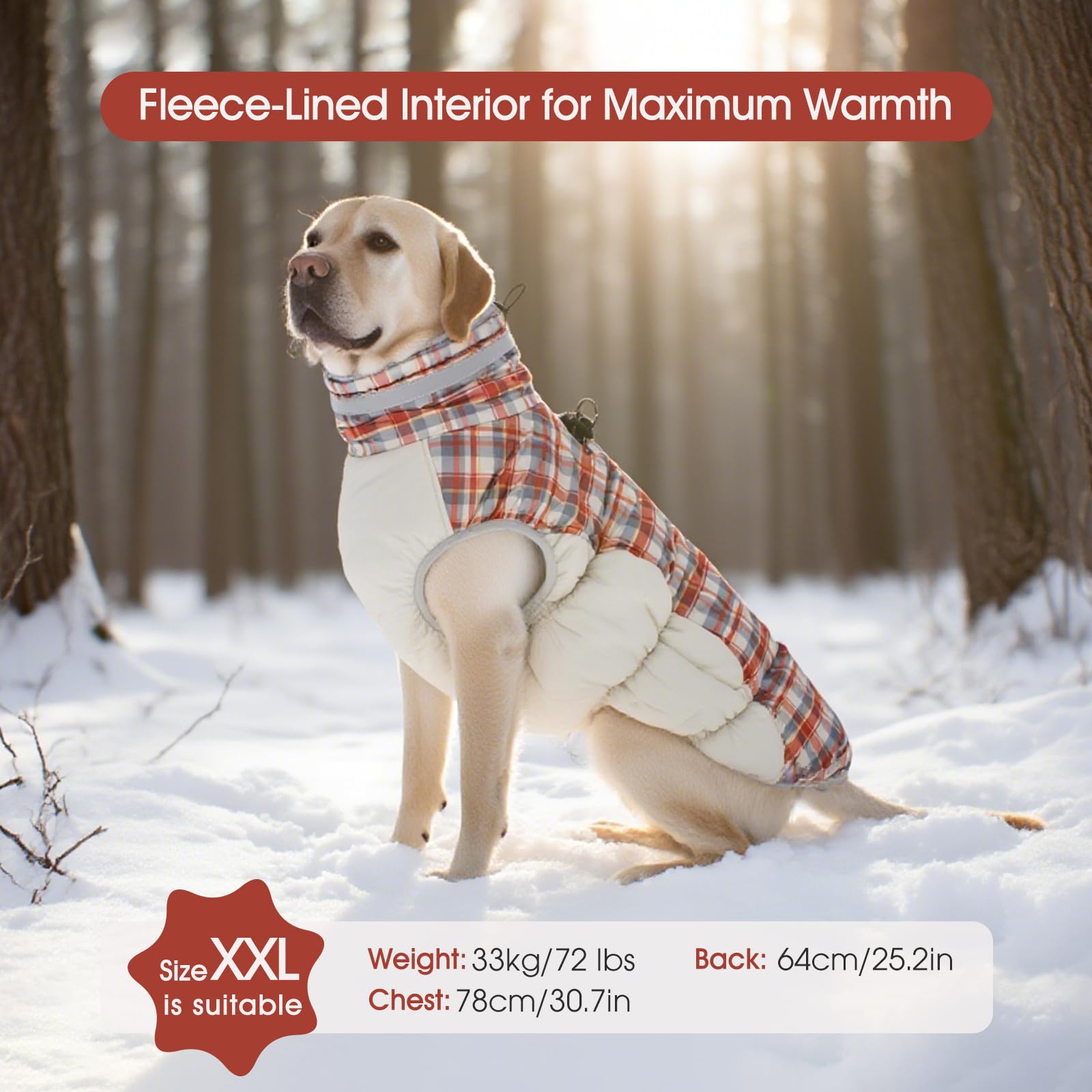 FUAMEY dog jacket detail showing its elastic abdomen and thickened cuffs.