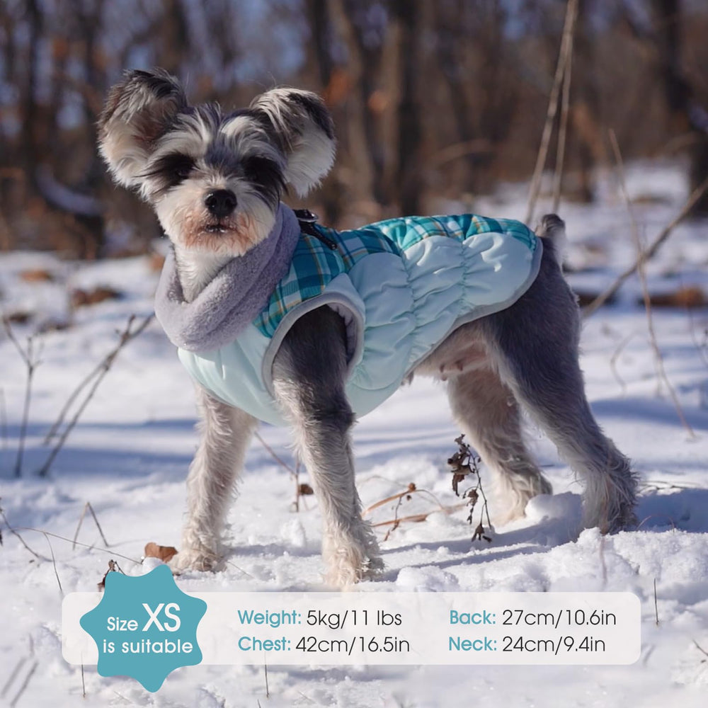 FUAMEY dog jacket options featuring solid colors, plaid, and camouflage.