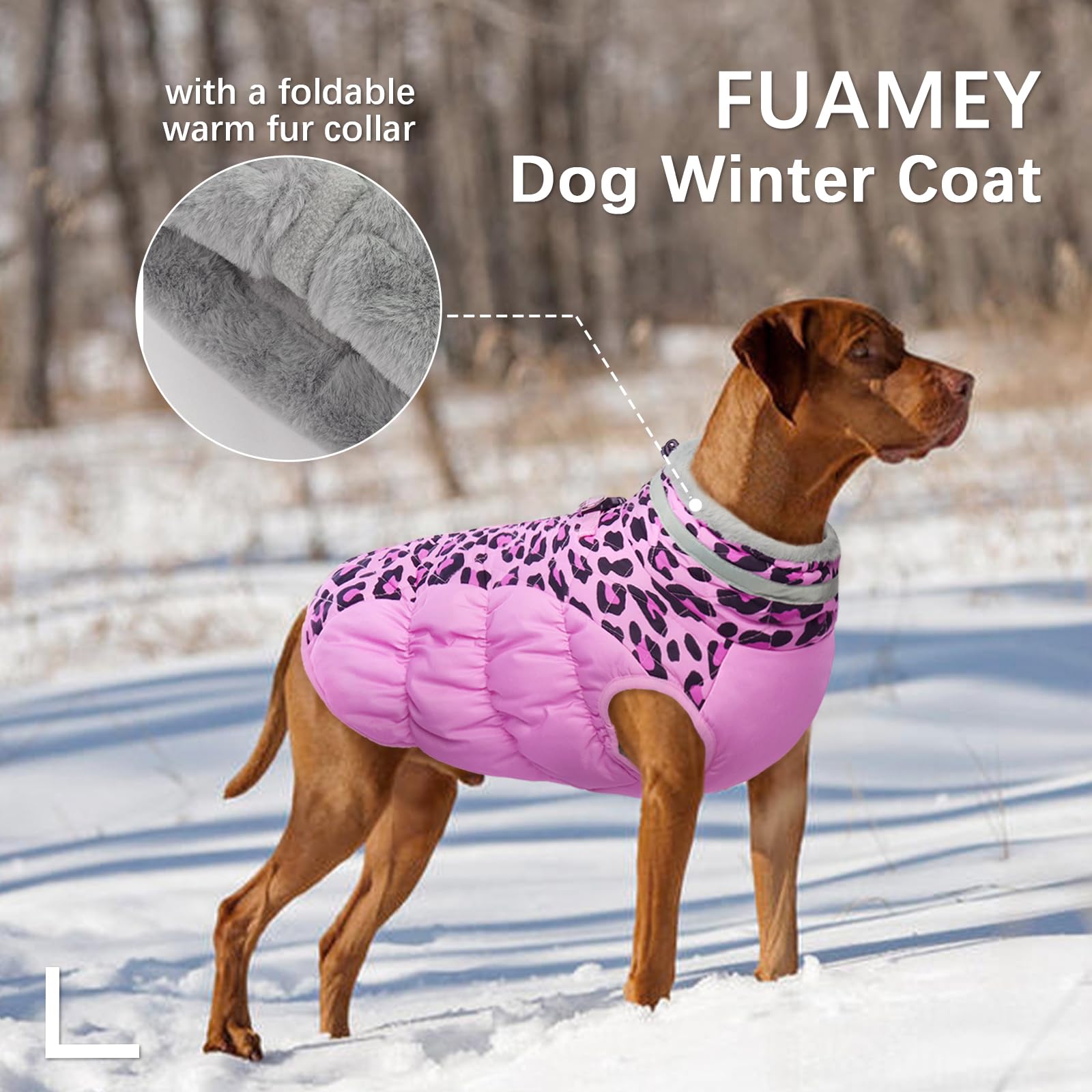 FUAMEY dog jacket detail showing reflective strips for low-light visibility.