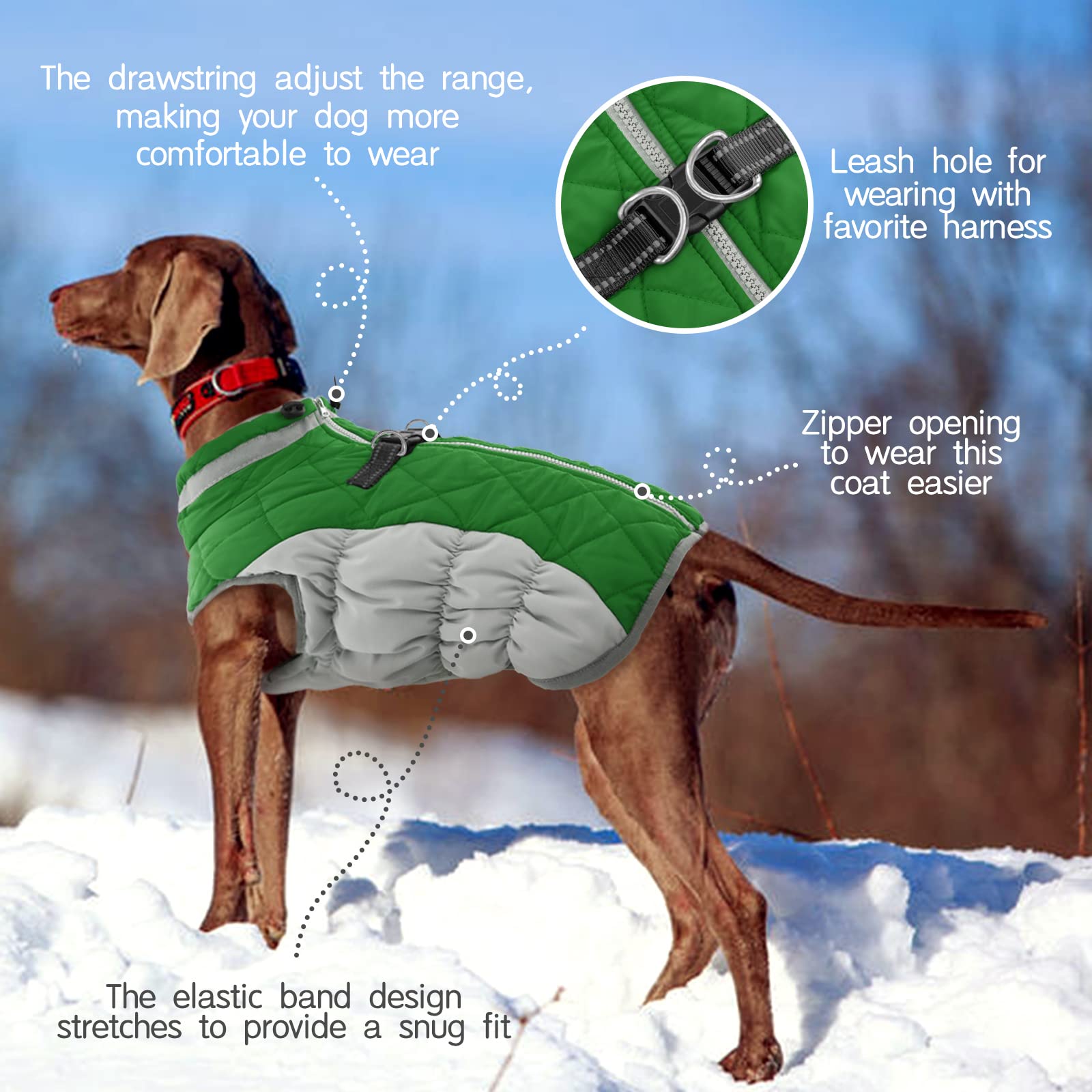 FUAMEY dog jacket close-up highlighting its reflective strips.
